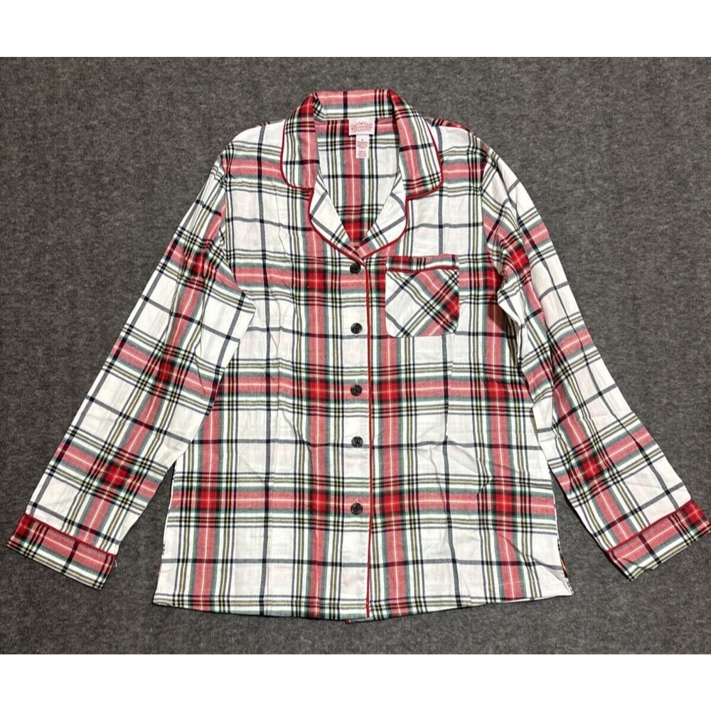 Stars Above Women’s Sleepwear Top Blouse Long Sleeve Plaid White Small